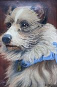 GL Robinson (English Naïve School Early 20th century): Portrait of a Dog in Blue Collar