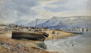 Lieutenant General Henry Francis Hancock (British 1834-1887): Coastal Landscape with Beached Ship an