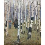 Russian School (20th century): Figures in a Silver Birch Tree Forest