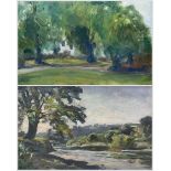 English Impressionist School (Mid 20th Century): Countryside Stream and The Cottage Through the Tree