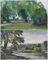 English Impressionist School (Mid 20th Century): Countryside Stream and The Cottage Through the Tree