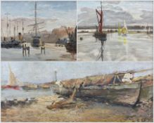English Impressionist School (20th Century): Ships in the Harbour
