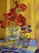 Catherine Ann Merkin (British 1969-): Still Life of Flowers in Glass Jars