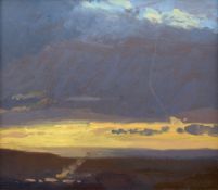 David Woodford (British 1938-): Moorland Sunset