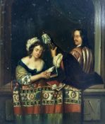 After Caspar Netscher (Dutch 1639-1684): Girl Singing with a Lute Player on a Balcony