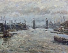 English Impressionist School (20th Century): London Bridge at Dusk