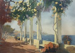 Fred Love (British 20th Century): Mediterranean Terrace Overlooking the Sea