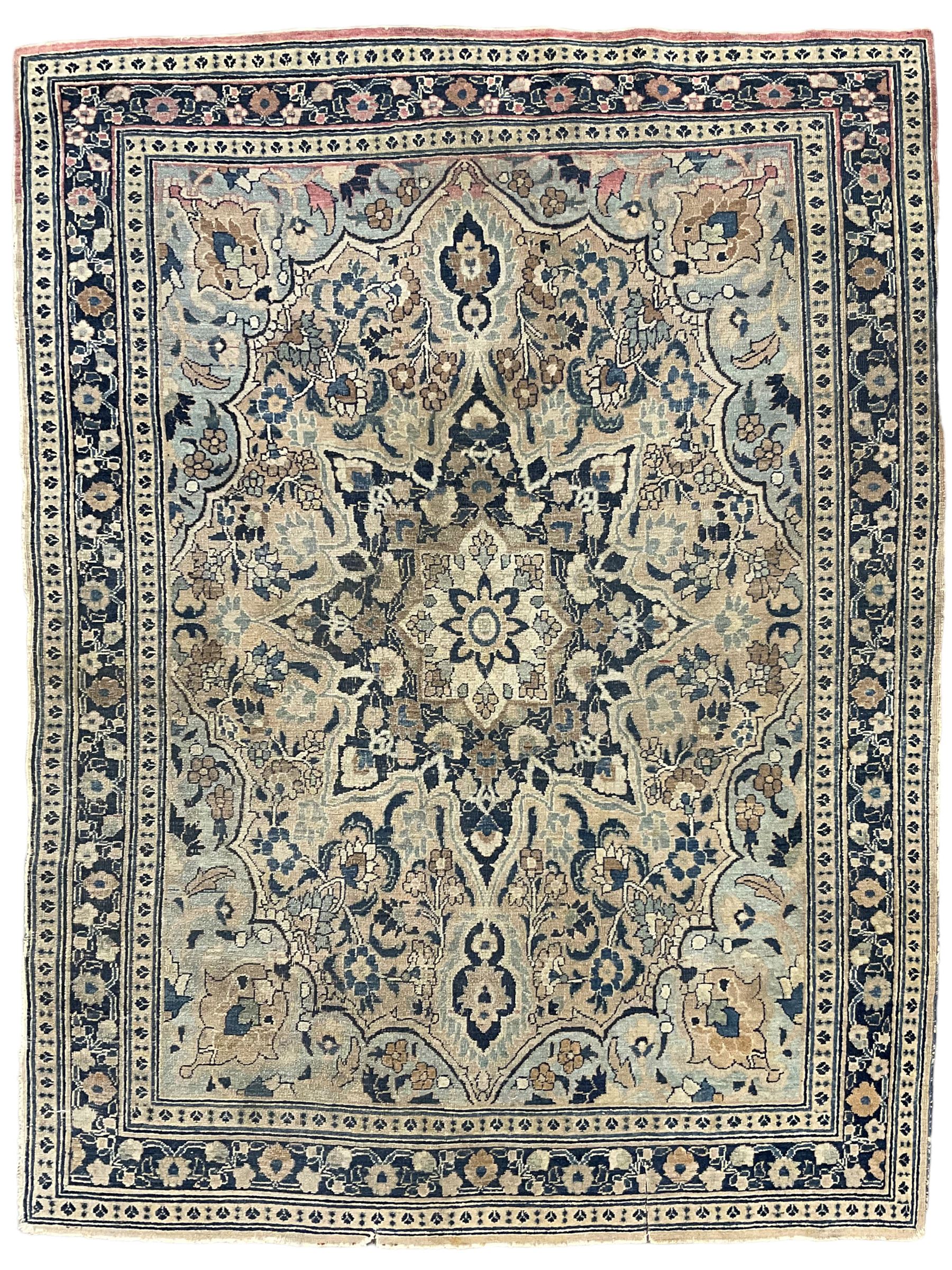 Antique Persian Nain indigo and ivory rug