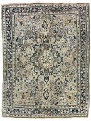 Antique Persian Nain indigo and ivory rug