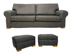 Multi-York - large three-seat sofa upholstered in charcoal and silver fabric; together with two matc