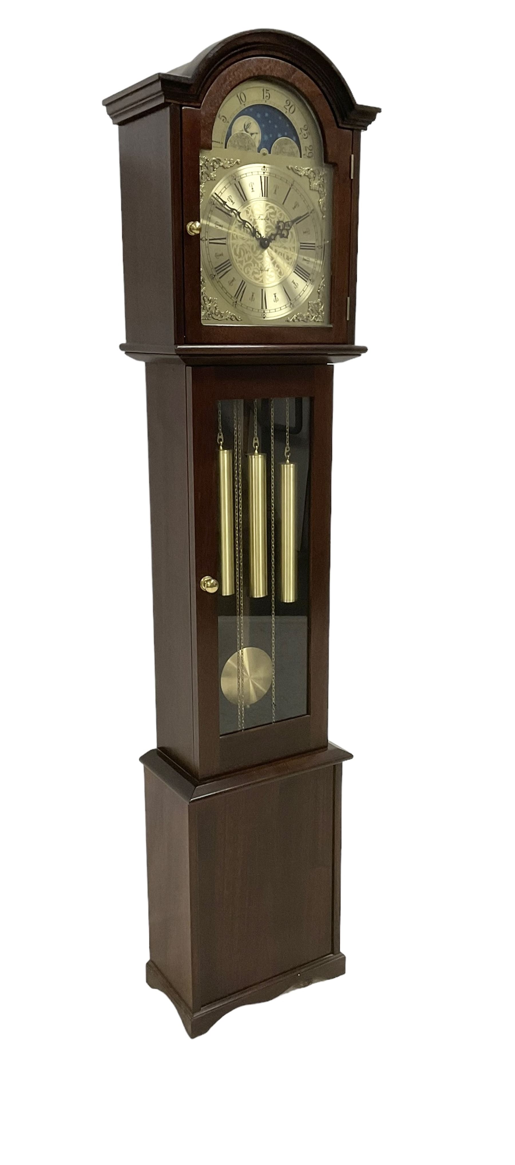 20th century - weight driven 8-day mahogany grandmother clock with a swans neck pediment and fully g