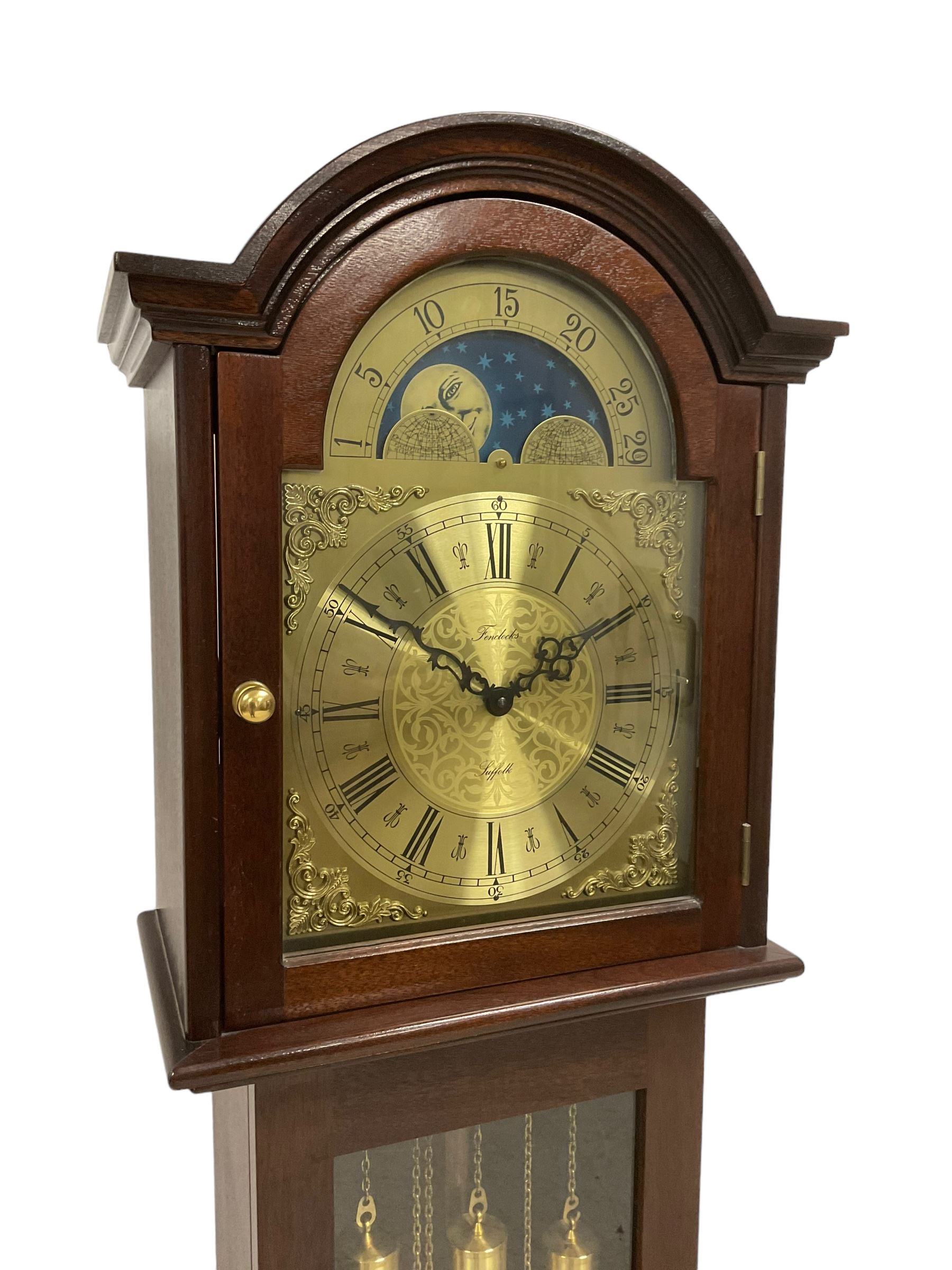 20th century - weight driven 8-day mahogany grandmother clock with a swans neck pediment and fully g - Image 4 of 6