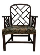 George III Chinese Chippendale 'Cockpen' design elbow chair