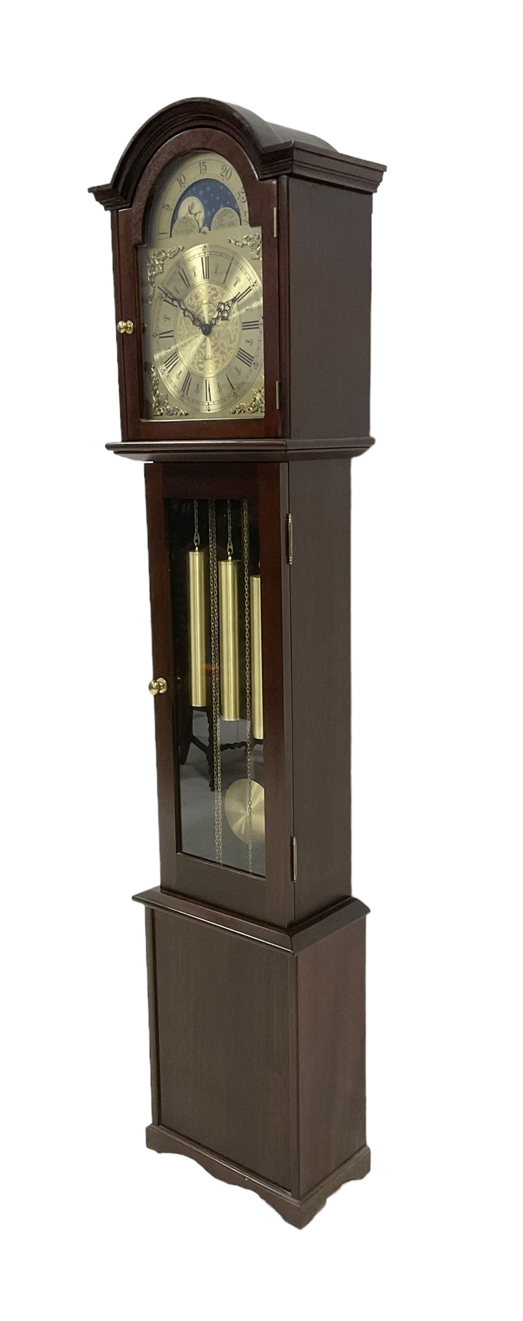 20th century - weight driven 8-day mahogany grandmother clock with a swans neck pediment and fully g - Image 2 of 6