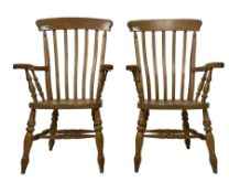 Pair of beech farmhouse design armchairs