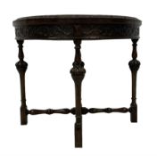 19th century Carolean Revival oak demi-lune card table