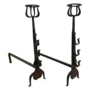 Pair of wrought iron fire dogs or andirons