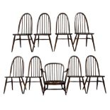 Ercol - set of eight dark elm and beech 'Quaker Windsor' dining chairs