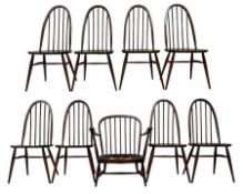 Ercol - set of eight dark elm and beech 'Quaker Windsor' dining chairs