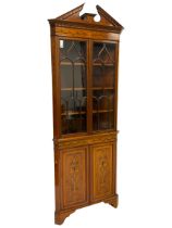 Edwardian inlaid mahogany and satinwood corner cabinet