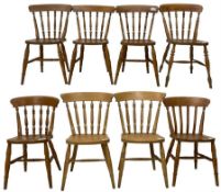 Mixed set of eight beech farmhouse design chairs