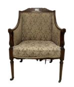 Edwardian inlaid mahogany upholstered armchair