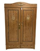 Late 19th century pitch pine double wardrobe