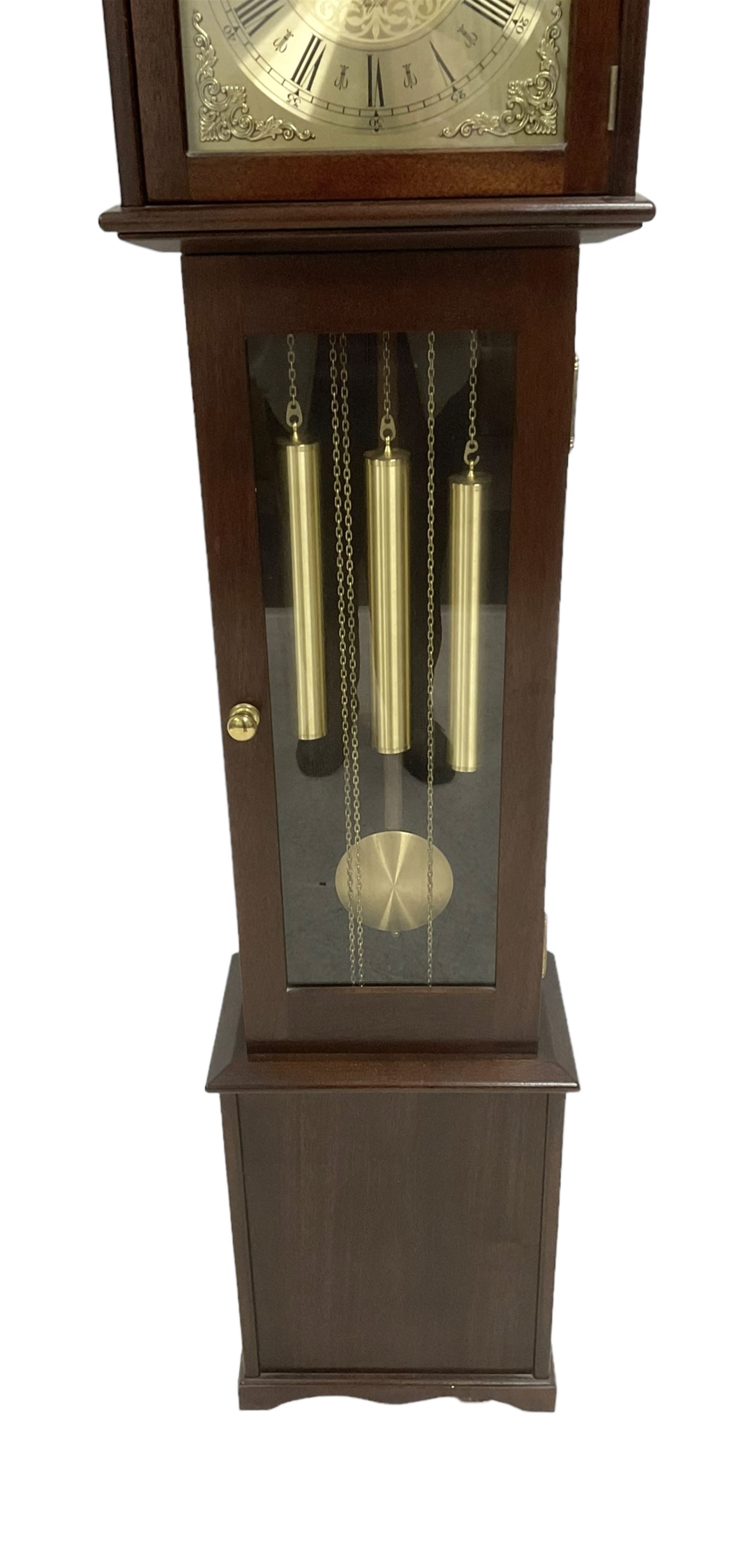 20th century - weight driven 8-day mahogany grandmother clock with a swans neck pediment and fully g - Image 5 of 6