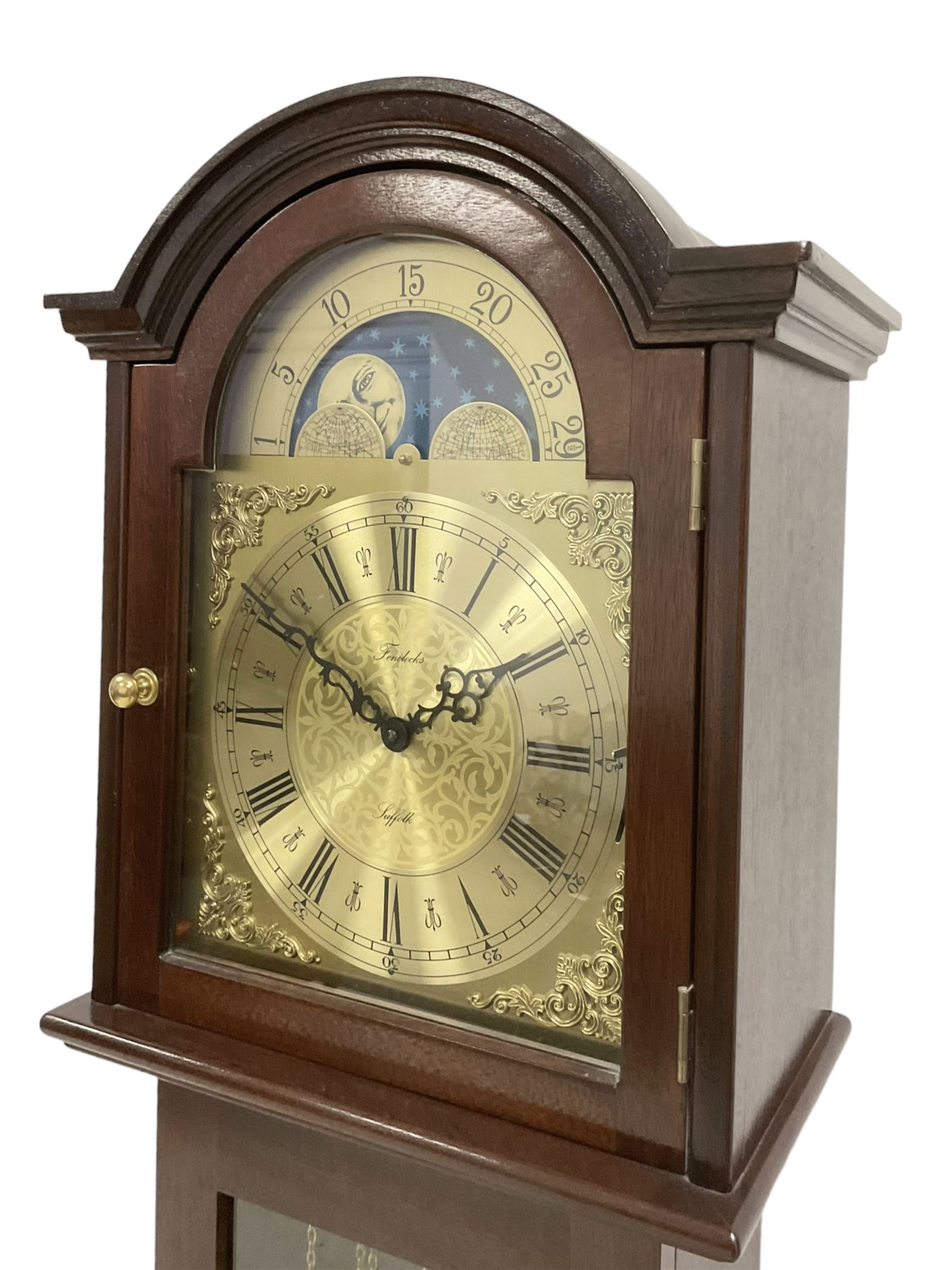 20th century - weight driven 8-day mahogany grandmother clock with a swans neck pediment and fully g - Image 6 of 6