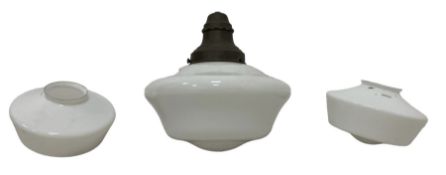 Mid-20th century opaque and metal pendant light fitting D34cm and two smaller glass shades