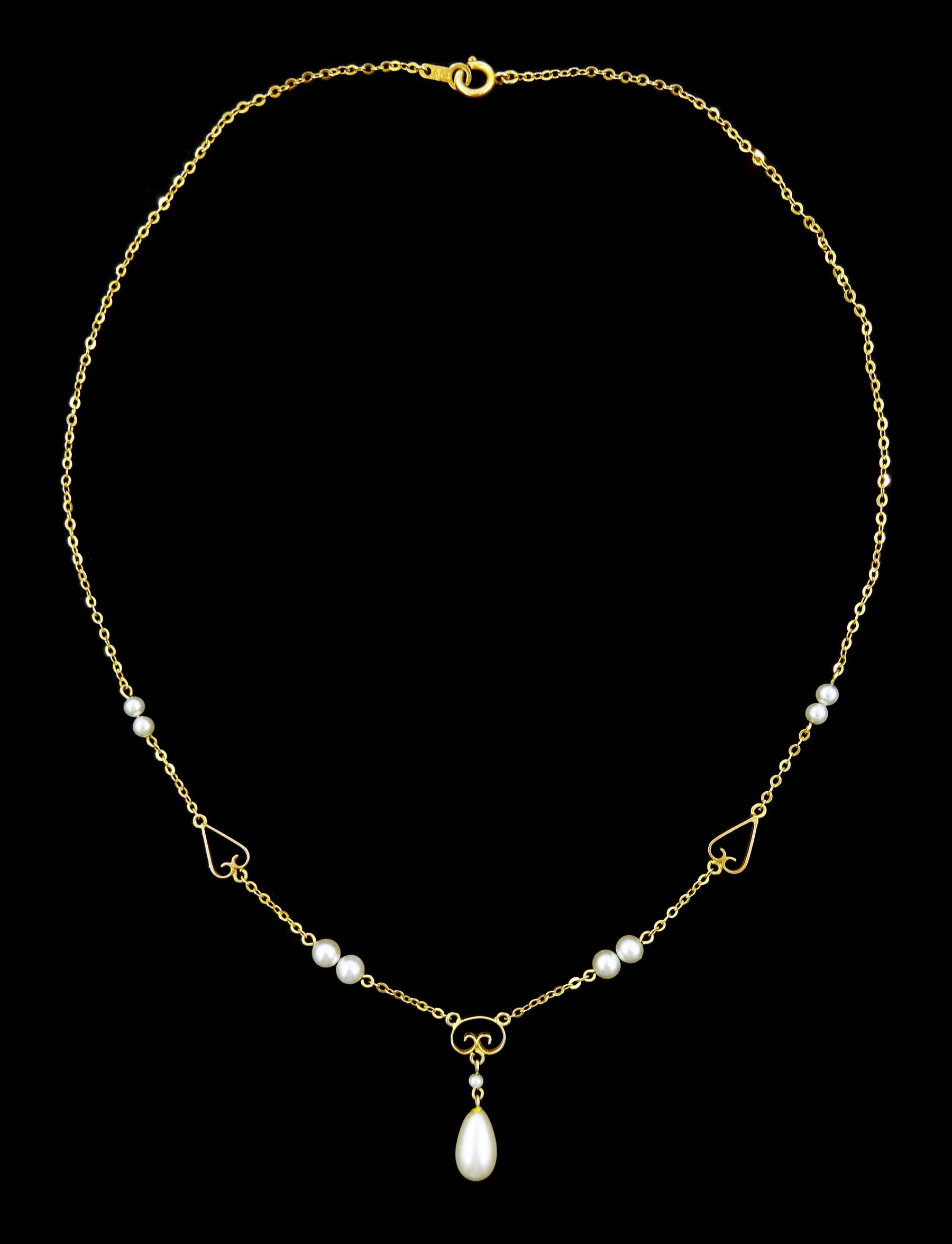 9ct gold simulated pearl fancy link necklace