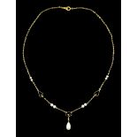 9ct gold simulated pearl fancy link necklace