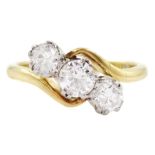 18ct gold three stone round brilliant cut diamond crossover ring