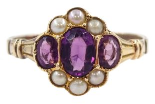 Victorian rose gold purple paste stone and seed pearl cluster ring