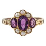 Victorian rose gold purple paste stone and seed pearl cluster ring