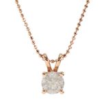 18ct rose gold single stone round brilliant cut diamond pendant