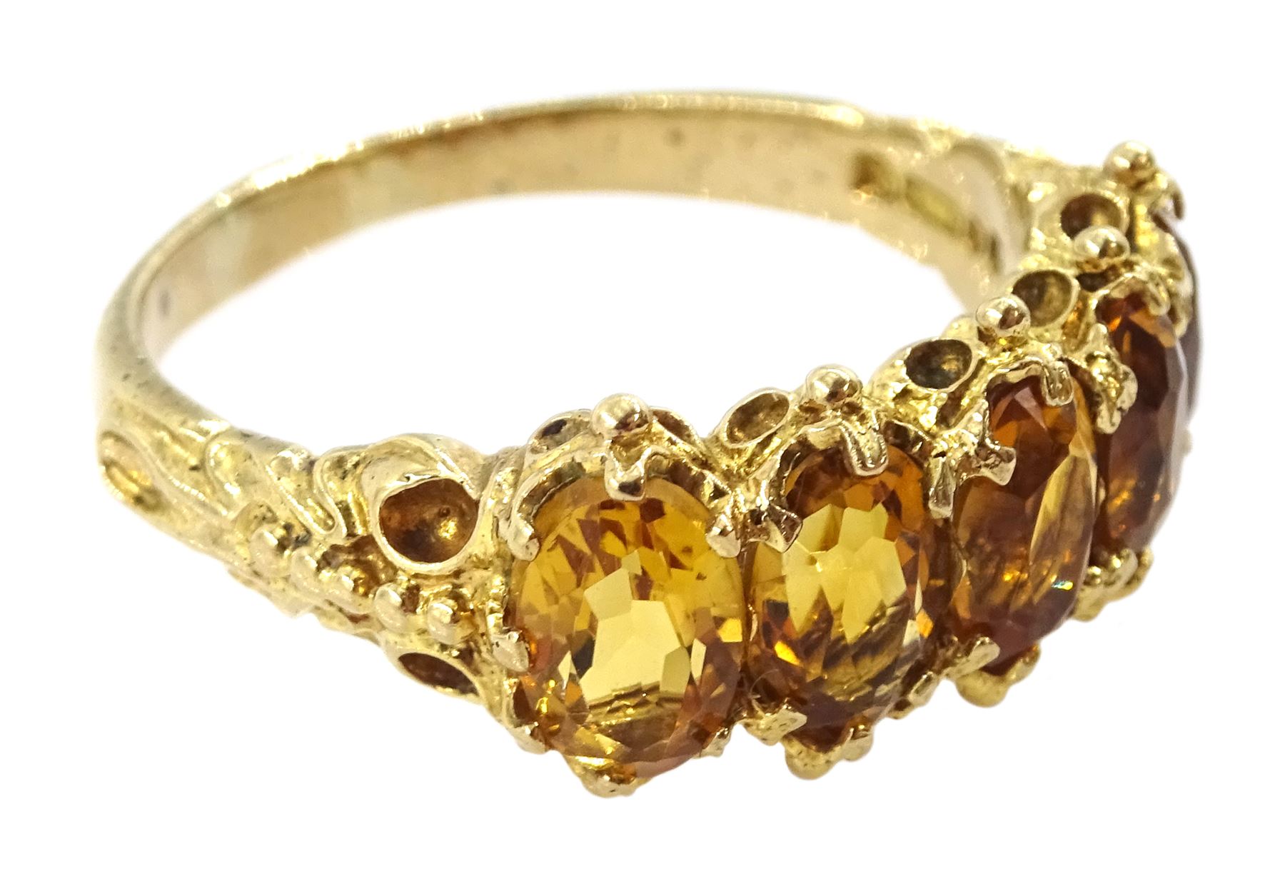 9ct gold five stone oval cut citrine ring - Image 3 of 4