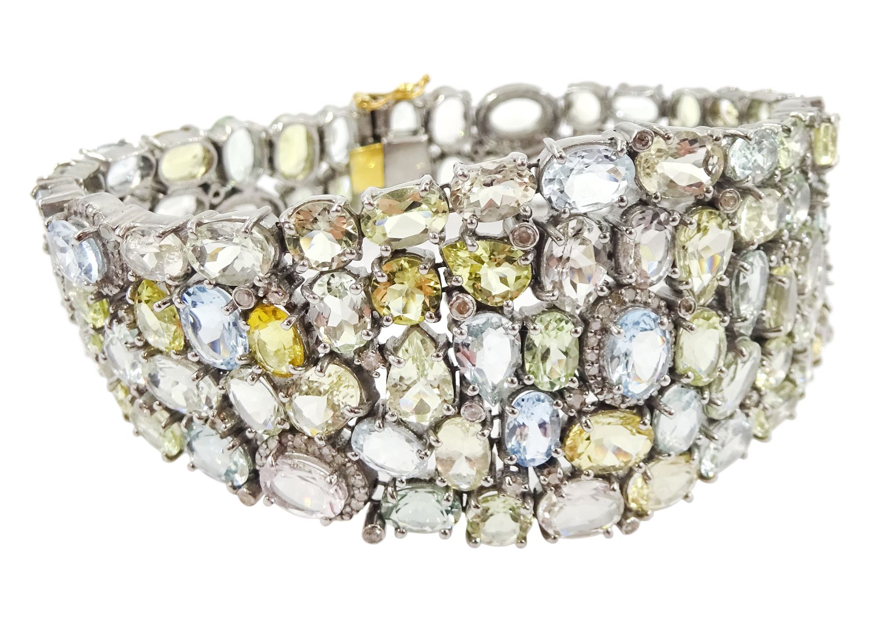 Silver vari-cut multi colour aquamarine and round brilliant cut diamond bracelet - Image 2 of 3