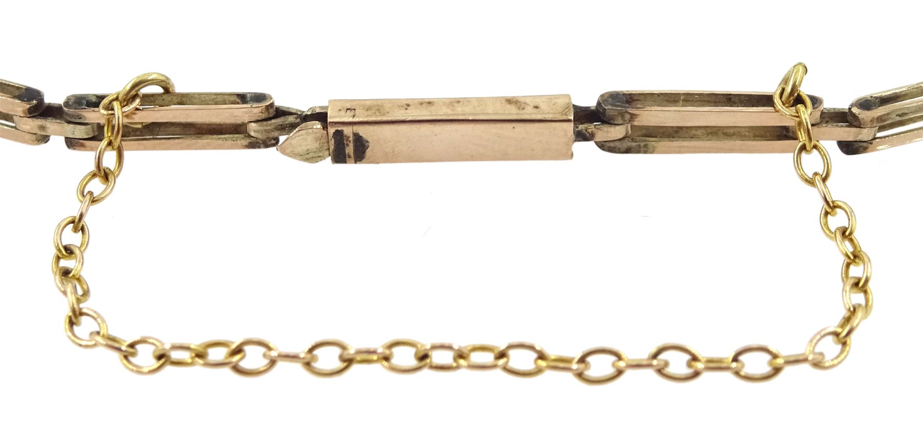 Early 20th century gold graduating round cut blue zircon bracelet - Image 2 of 2