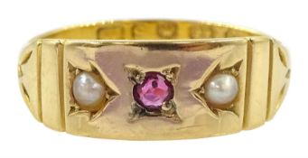Victorian three stone ruby and split pearl ring