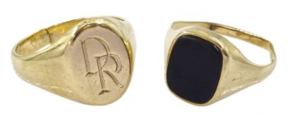 Gold monogrammed signet ring and a gold onyx signet ring