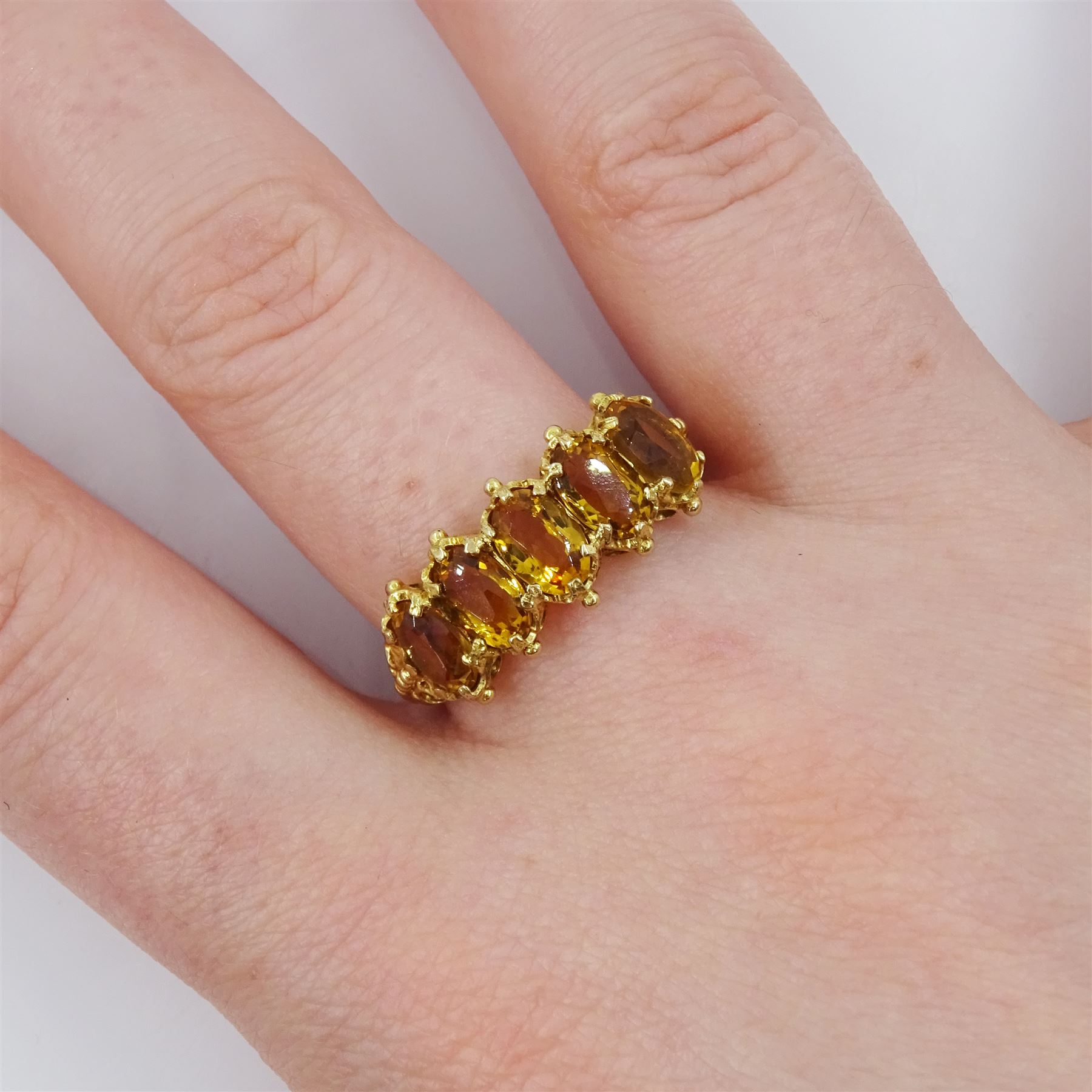 9ct gold five stone oval cut citrine ring - Image 2 of 4