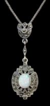 Silver opal and marcasite pendant necklace