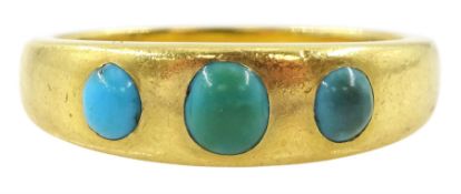 Early - mid 20th century 18ct gold three stone turquoise ring