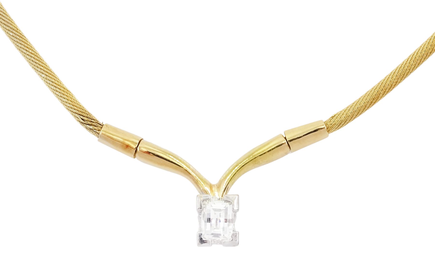 18ct gold single stone millennium cut diamond necklace by Goldsmiths