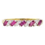 18ct gold baguette cut ruby and round brilliant cut diamond ring