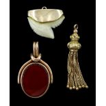 Victorian rose gold agate and bloodstone swivel fob