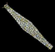 Silver vari-cut multi colour aquamarine and round brilliant cut diamond bracelet