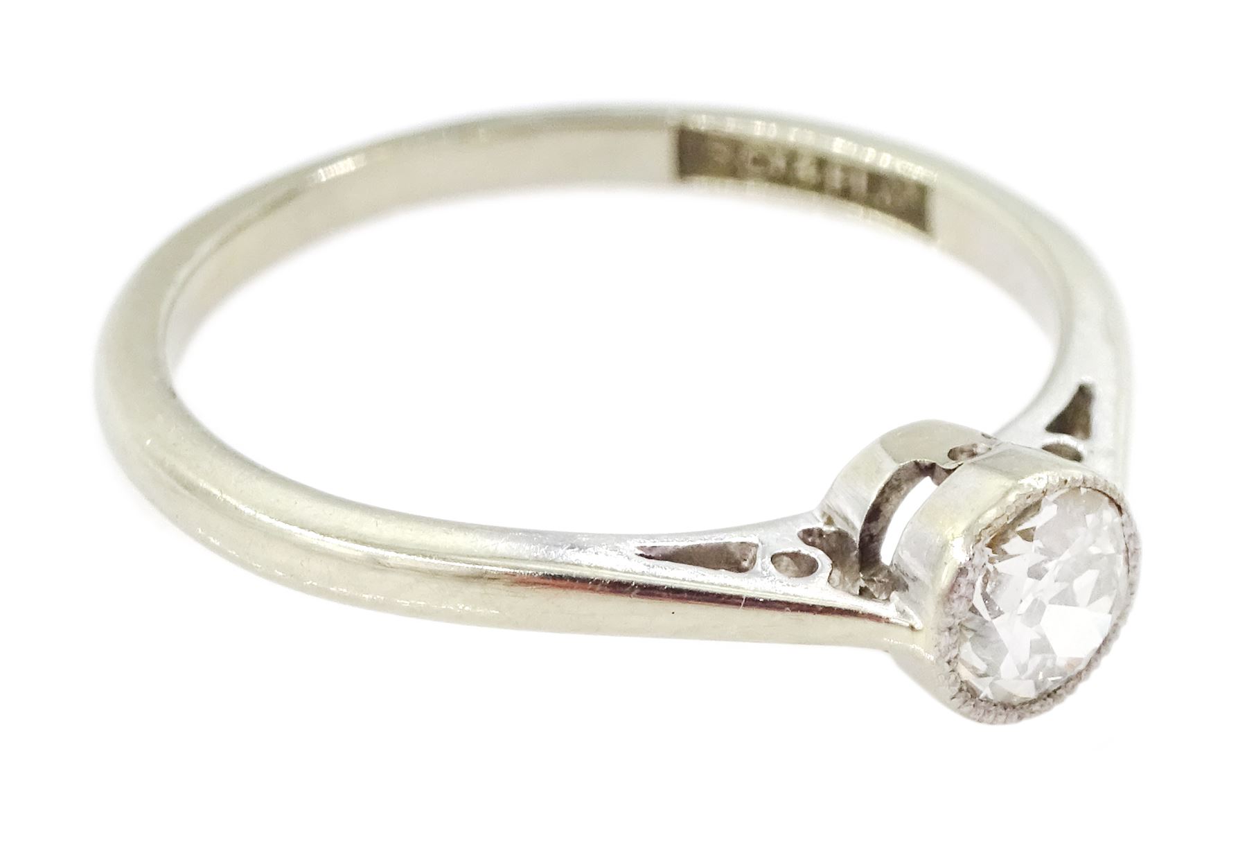 Early 20th century white gold milgrain set single stone old cut diamond ring - Image 3 of 4