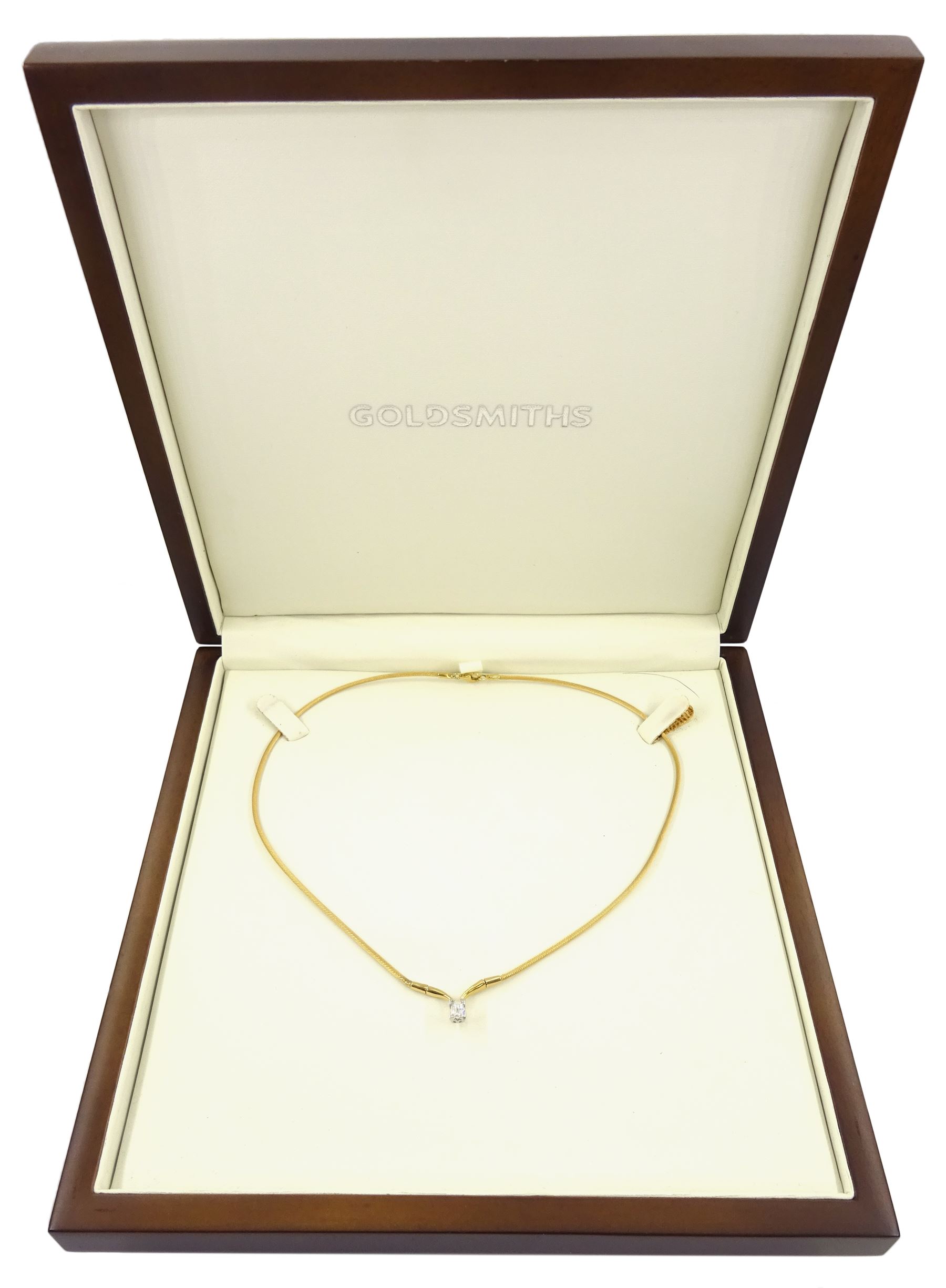 18ct gold single stone millennium cut diamond necklace by Goldsmiths - Image 2 of 3